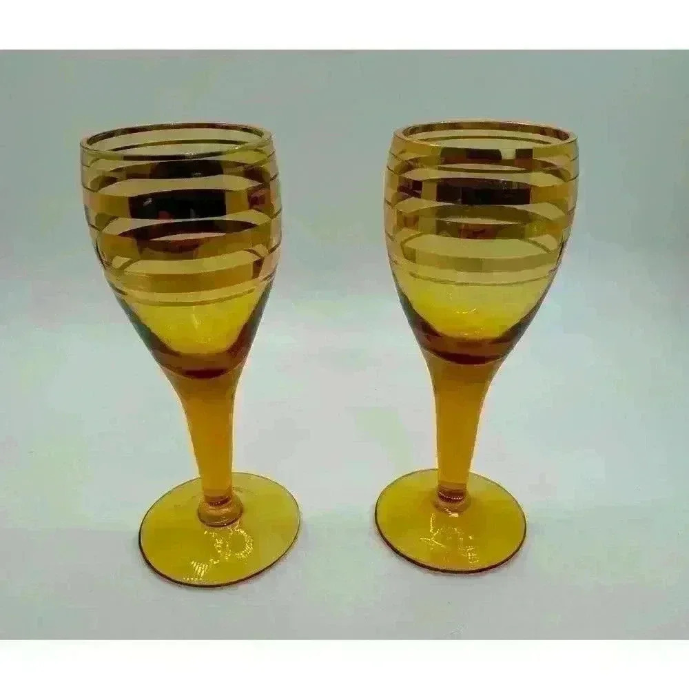 MCM Vintage Gold Banded Cordial Glasses Set of Two Excellent Condition